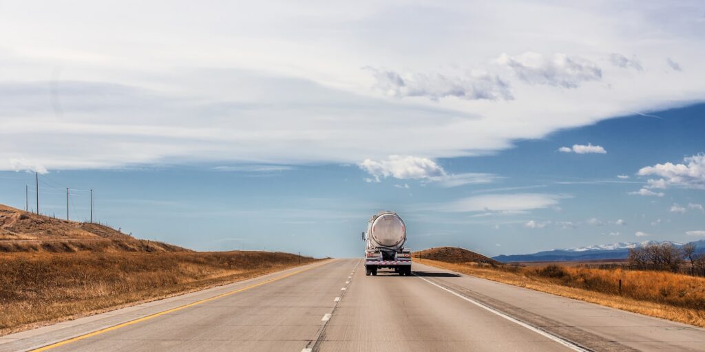 An oil tanker truck on the open road